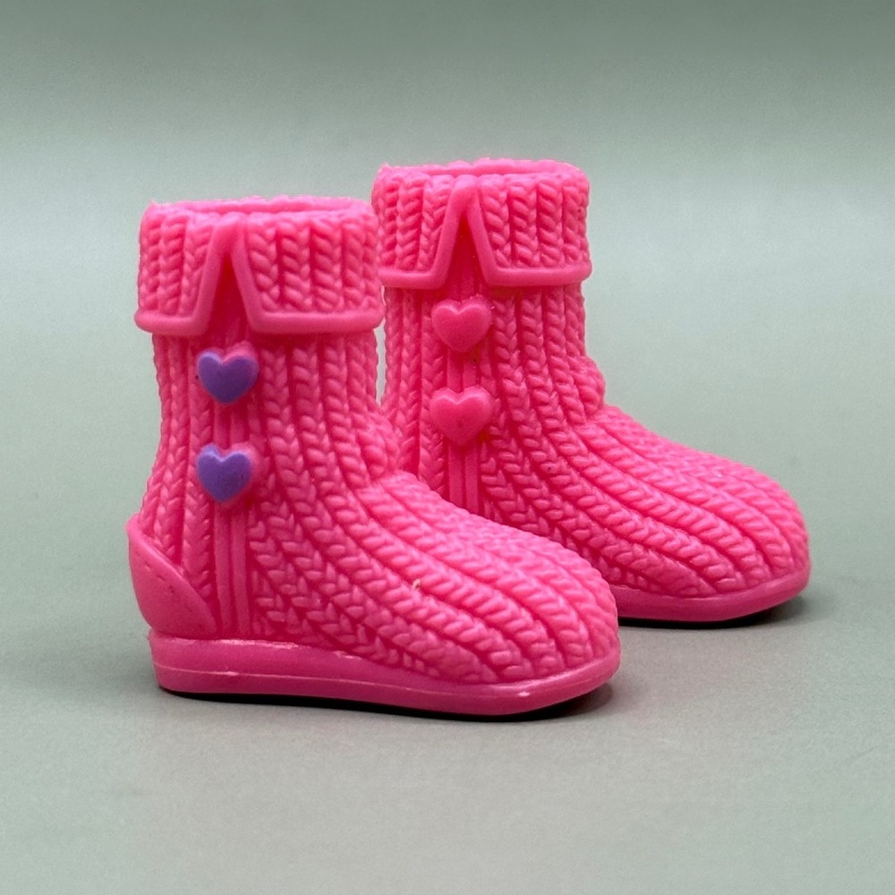 Barbie Stacie Pink Winter Boots Sweater Knit Heart Detail Doll Shoes Mattel